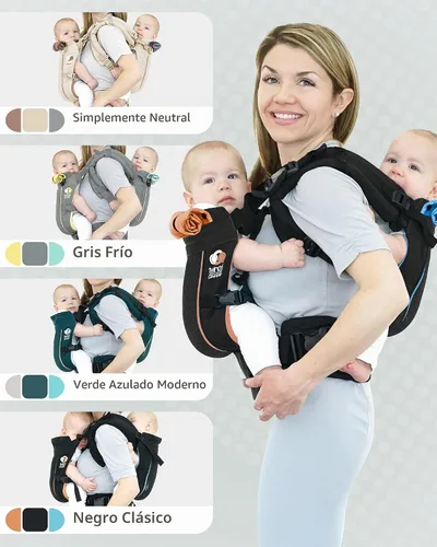Vista 8 de TwinGo Portabebés - Modelo Air - Negro clásico - Ideal para todas las estaciones - Malla transpirable - Tándem totalmente ajustable o 2 portabebés