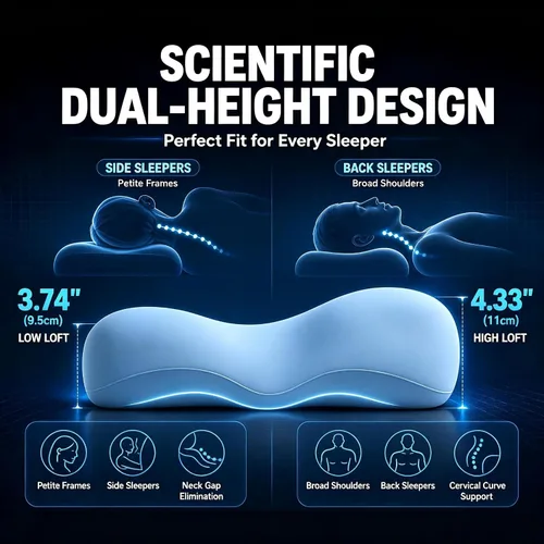 Vista 4 de Almohada cervical para aliviar el dolor de cuello, almohada ergonómica para dormir de lado y dormir profundo Azul