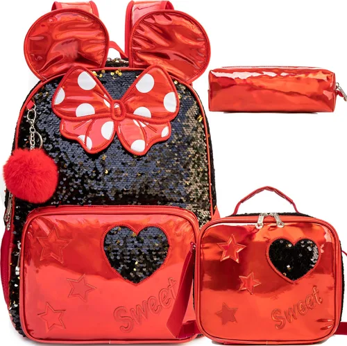 Vista 38 de Mochila para niñas de 16 pulgadas, mochilas para niñas para la escuela, mochila de lentejuelas con lonchera para estudiantes de primaria