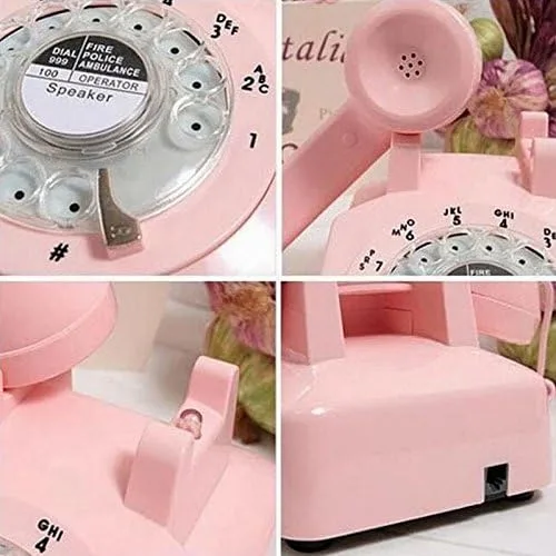 Vista 3 de 1960's Style Pink Retro Old Fashioned Rotary Dial Home Teléfono con anillo de metal
