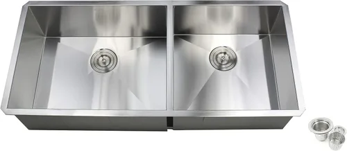 Vista 7 de Fregadero de cocina contemporáneo de acero inoxidable de calibre 16, duradero, con doble tazón, con colador de cesta extraíble (32 pulgadas, 60/40)