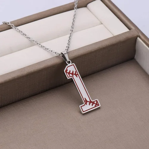 Vista 3 de FAADBUK Llavero de béisbol con inicial de béisbol 0-9, joyería de números de la suerte para hombres y mujeres, Metal, Acero inoxidable