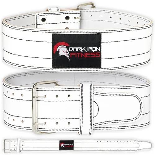 Vista 6 de Dark Iron Fitness Genuine Leather Weightlifting Belt, 4 Inch Wide for Men Women with Double Prong Buckle Reinforced Stitching, Powerlifting Deadlift
