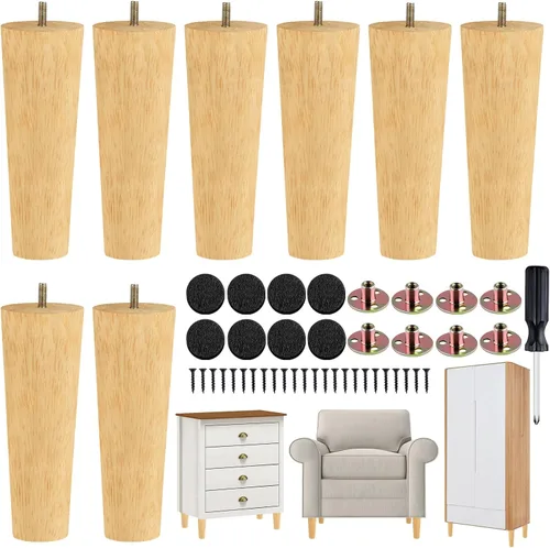 Vista 16 de TURSTIN 8 patas redondas para muebles de 3 pulgadas, patas redondas de madera maciza con tuercas en T M8, patas de sofá, patas de repuesto