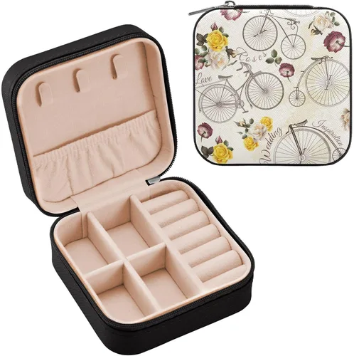 Vista 2 de GUIJI Roses and Bicycle PU Leather Jewelry Organizer, Portable Small Jewelry Box Travel Jewelry Case Earrings Necklace Bracelet Rings for Women Girls