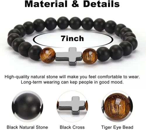 Vista 3 de Pulsera de piedra natural para hombres, hijo, papá, abuelo, papá, marido, tío, niños, hermano, sobrino. Recupérate pronto, jubilación, regreso a