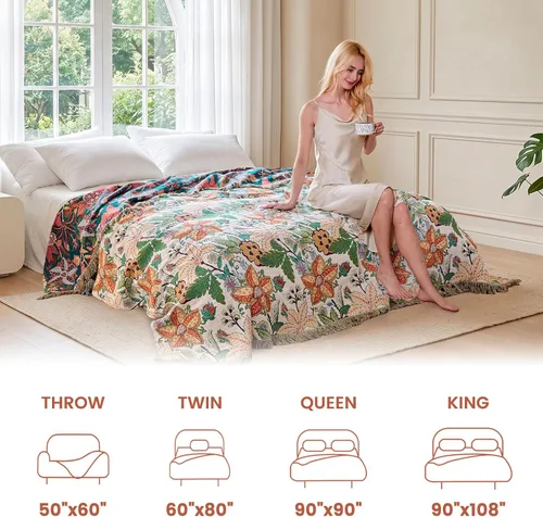 Vista 217 de MSGKV - Manta bohemia/primaveral de algodón para sofá y sala de estar, de gasa acogedora, de 50 x 60 pulgadas 50"x60" Cotton Throw, Woven Bird