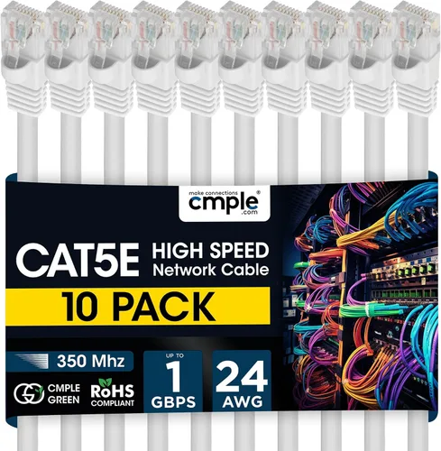 Vista 142 de Cmple - Cable Ethernet Cat5e de 1.5 pies, Cable Patch Ethernet UTP Cat 5e de 350 MHz, Cable LAN de red de 1 Gbps, conectores RJ45, compatible