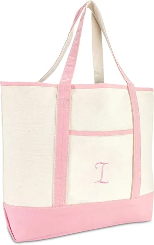 Vista 17 de DALIX Bolso de mano de lona de algodón para mujer Bolsos de hombro grandes Monograma rosa A - Z K