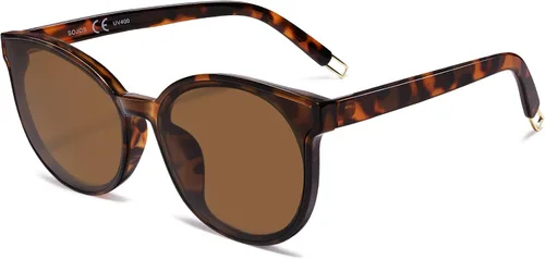 Vista 11 de SOJOS Gafas de sol redondas de moda para mujeres y hombres, estilo vintage de gran tamaño SJ2057 Tortuga ámbar/gris