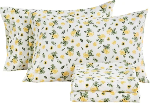Vista 16 de KACEMOO Juego de sábanas Queen de 4 piezas con estampado floral beige, juego de sábanas bohemias de microfibra con bolsillo profundo, lujosas Beige