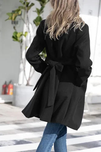 Vista 4 de Kate Kasin Abrigo de vestir para mujer, con cinturón, solapa con muesca y cinturón, gabardina para otoño e invierno