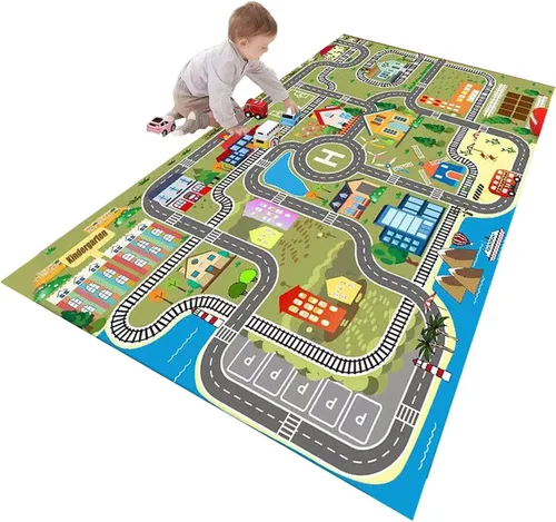 Vista 12 de Alfombra de juego para niños para autos de juguete, alfombra educativa de tráfico por carretera, alfombra de diviértete , alfombra antideslizante