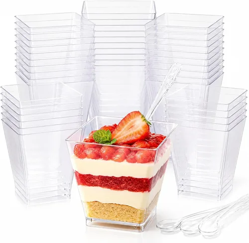 Vista 8 de 100 tazas de postre de plástico de 4 onzas con cucharas, desechables