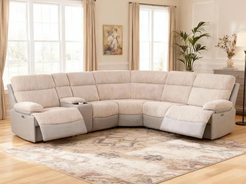 Vista 6 de Juego de sofá seccional reclinable eléctrico, sofá seccional en forma de L para sala de estar, asientos de cine en casa con panel de carga