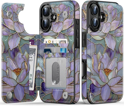 Vista 96 de FUNMIKO Funda tipo cartera para iPhone 13 con tarjetero, bloqueo RFID, protección de grado militar y obras de arte impresas con rayos UV, cierre