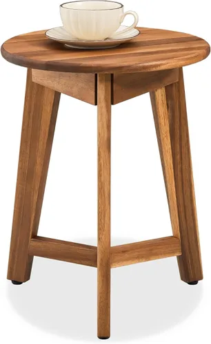 Vista 10 de VICTORY RELAX Mesa auxiliar redonda – Mesa auxiliar de madera de acacia maciza para sala de estar o dormitorio – Acabado de madera negra, mesita