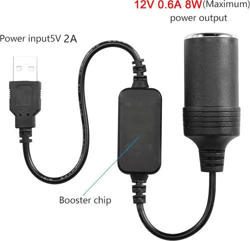 Vista 4 de CERRXIAN Cable de alimentación adaptador de toma de mechero de cigarrillos de 12V 8W macho USB A de 1 pie para cámara de salpicadero, GPS, tiras