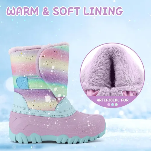 Vista 2 de K KomForme Botas de nieve impermeables para niñas con forro de piel sintética, zapatos de invierno cálidos para niños (niños pequeñosniños grandes)