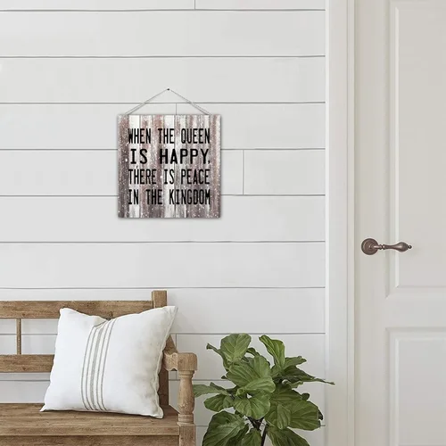 Vista 7 de Decorative Wood Pallet Sign Plaque Funny Saying When The Queen Is Happy There Is Peace in The Kingdom Rustic Wood Family Sign Craft Sign Country