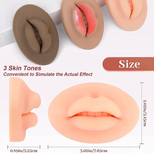 Vista 3 de Labios falsos de tatuaje, 3 piezas de tatuajes, labios de práctica de silicona 5D para prácticas de maquillaje, práctica de tatuajes realistas