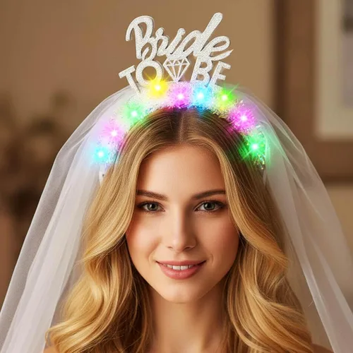 Vista 2 de JONKY Diadema de velo de novia iluminada, accesorios de despedida de soltera para mujer