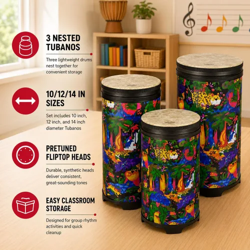 Vista 2 de REMO Kids Percussion Tubano Fliptop Set DP-25TU-01
