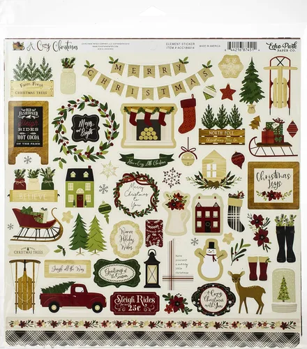 Vista 2 de Echo Park Paper Company papel, rojo, verde, negro, crema, grano de madera 12.0 x 12.0 in