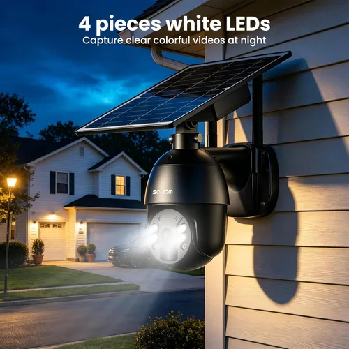 Vista 5 de SOLIOM 4G LTE Security Camera, Solar Wireless Cellular Security Camera, 360° Pan Tilt View with Spotlight, 1080P Night Vision, 2-Way Talk, PIR