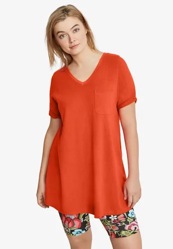 Vista 4 de Ellos Túnica acampanada con cuello en V para mujer, talla grande