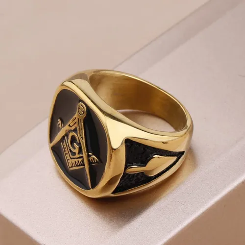 Vista 3 de Anillos de motociclista masónico con diseño masónico de maestro masón, joyería estilo sello masónico, joyería con sello masónico, Metal