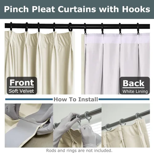 Vista 2 de Frelement Cortinas opacas de terciopelo para sala de estar, paneles de ventana con aislamiento térmico para dormitorio, cortinas plisadas para barra