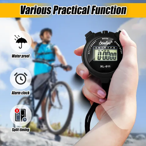 Vista 4 de Simgoing 48 piezas cronómetro digital temporizador de plástico silbato a granel para entrenadores deportivos, árbitro, reloj impermeable con Negro