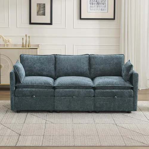 Vista 40 de Otomana cuadrada grande de 27 pulgadas con almacenamiento, reposapiés tapizado moderno con patas antideslizantes para sofá, mesa de café, sala