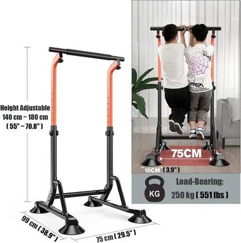 Vista 2 de Barra de dominadas para gimnasia, barras horizontales para niños de 5 a 15 años, altura ajustable, equipo de entrenamiento de fuerza para gimnasio