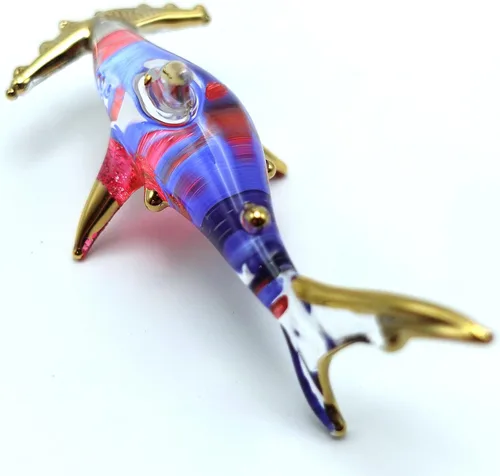 Vista 9 de Hammerhead - Figuras en miniatura de tiburón, animales marinos, pintadas a mano, arte de vidrio soplado, adornos dorados, regalo coleccionable