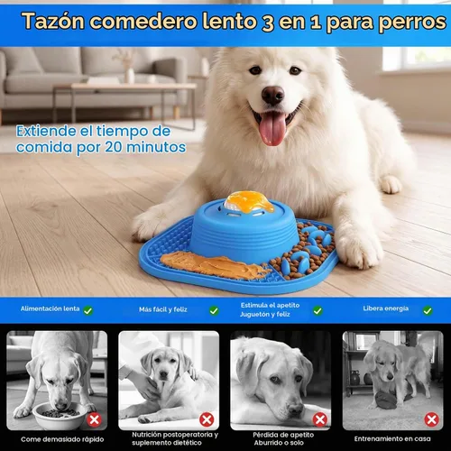 Vista 2 de VIOWEY Cuenco de alimentación lenta 3 en 1 para perros, comedero Azul