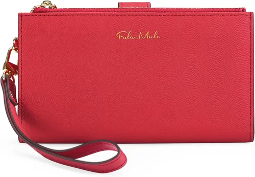 Vista 20 de FALAN MULE Cartera de cuero para mujer, de gran capacidad, bifold, con bloqueo RFID, tarjetero con bolsillo para monedas con cremallera Aa-negro.