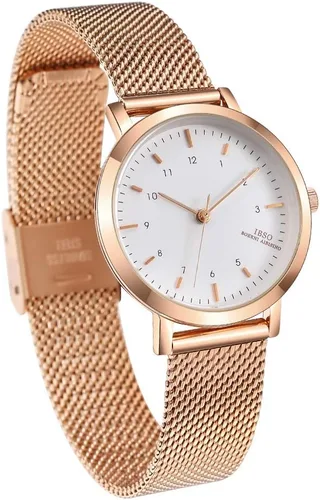 Vista 3 de Reloj de pulsera para mujer con correa de acero inoxidable, de cuarzo, a prueba de agua, Rose gold