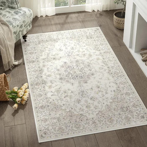 Vista 400 de jinchan Lima - Alfombra simétrica floral geométrica lavable, alfombra de entrada de medio círculo de 2 x 3, alfombra de media luna, suave y Azul