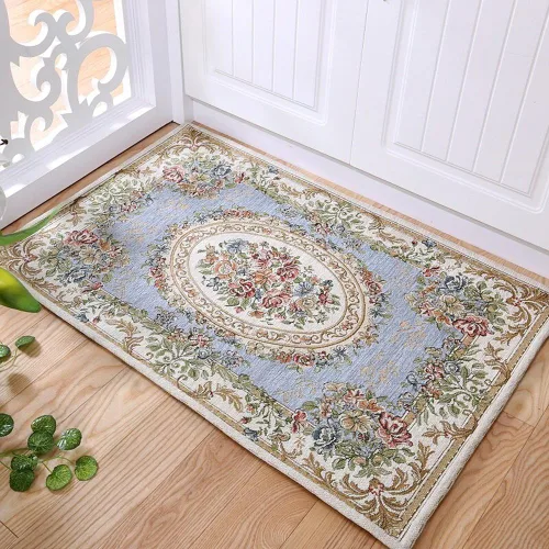 Vista 16 de UKELER Tapete antideslizante para puerta, alfombras de acento modernas para entrada, estilo romántico campestre americano, alfombras de algodón