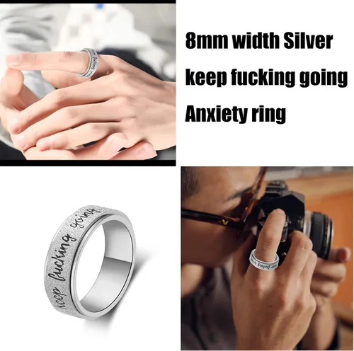 Vista 3 de LuckyAmor Anillo para ansiedad para mujer anillo giratorio de acero inoxidable con mantra inspirador personalizado para hombres, mujeres y amigos