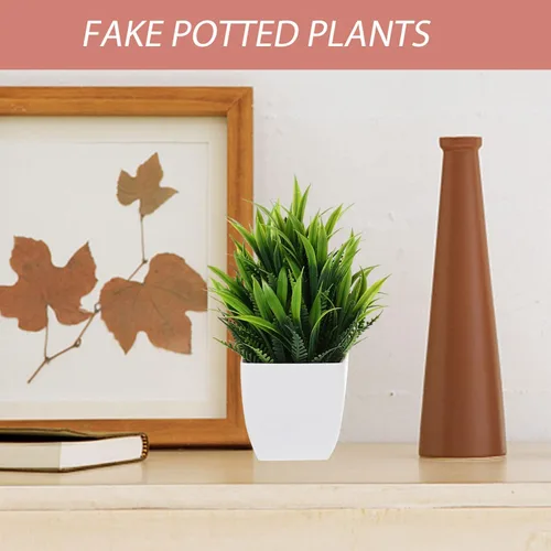 Vista 2 de VOSAREA Flores falsas, plantas de imitación, 3 piezas, pequeñas plantas falsas con plantas, plantas artificiales con plantas para el hogar, oficina