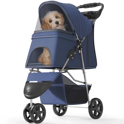 Vista 13 de OS MOTOR - Carriola para mascotas con 3 ruedas para mascotas pequeñas/medianas, portavasos plegable y portátil para perro gato cachorro gatito