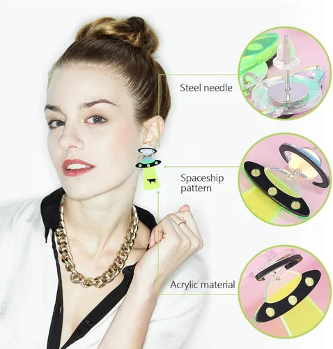 Vista 2 de FENICAL Aretes de ovni exagerados de acrílico para mujeres niñas damas 1 par Acrílico