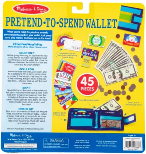 Vista 3 de Melissa & Doug Billetera de juguete con dinero y tarjetas (45 piezas)