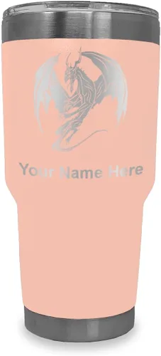 Vista 27 de LaserGram Vaso aislado al vacío de 20 onzas, dragón, grabado personalizado incluido (negro)
