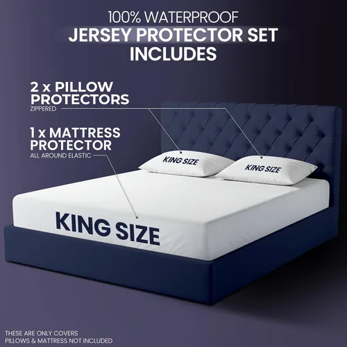 Vista 2 de Protector de colchón impermeable y fundas de almohada, tamaño King, incluye 2 protectores de almohada con cremallera y 1 juego de funda de colchón
