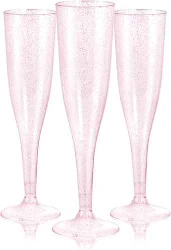 Vista 14 de WDF - Juego de 36 copas de champán de plástico azul transparente, 7 onzas, copas de champán desechables para fiestas, bodas, cumpleaños, primavera