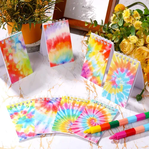 Vista 4 de Dianelhall 24 mini cuadernos de teñido anudado coloridos recuerdos de fiesta, mini bloc de notas en espiral, suministros de fiesta para niños
